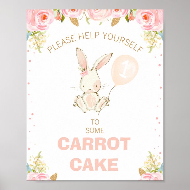 Poster Boulon rose or floral 1er anniversaire (Devant)