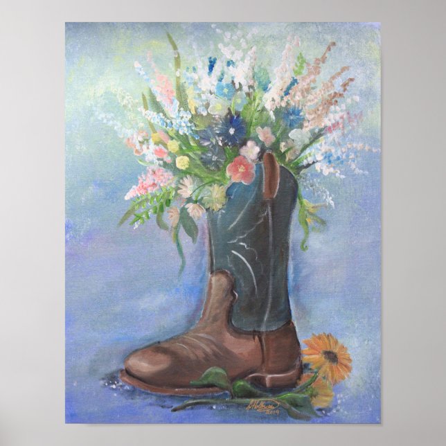 Poster Bouquet Boot et Fleur sauvage Cowboy (Devant)
