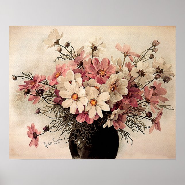 Poster Bouquet Cosmos vintage (Devant)