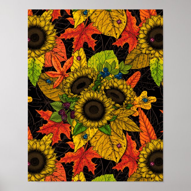 Poster Bouquet d'automne noir (Devant)
