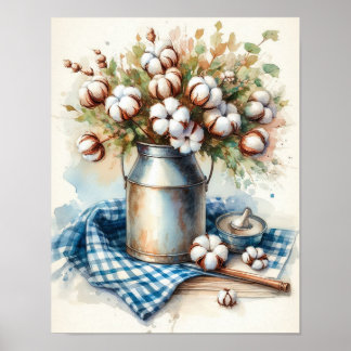Poster Bouquet de coton dans un bidon de lait 3
