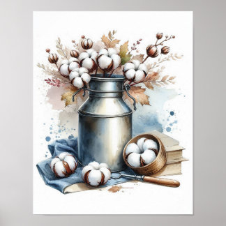 Poster Bouquet de coton dans un bidon de lait 7