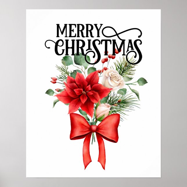 Poster Bouquet de fleur de Noël Rose Poinsettia (Devant)