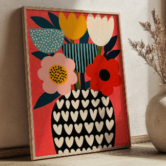Poster Bouquet de fleurs coloré Illustration de vase flor