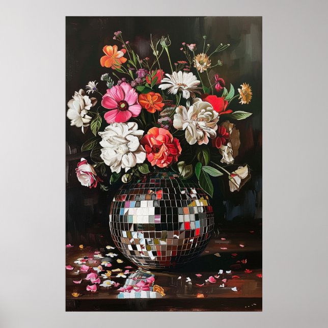 Poster Bouquet de fleurs dans un Vase de Boule Disco Vint (Devant)