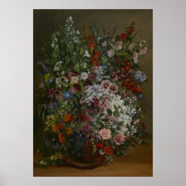 Poster Bouquet de fleurs dans un vase de Gustave Courbet (Devant)