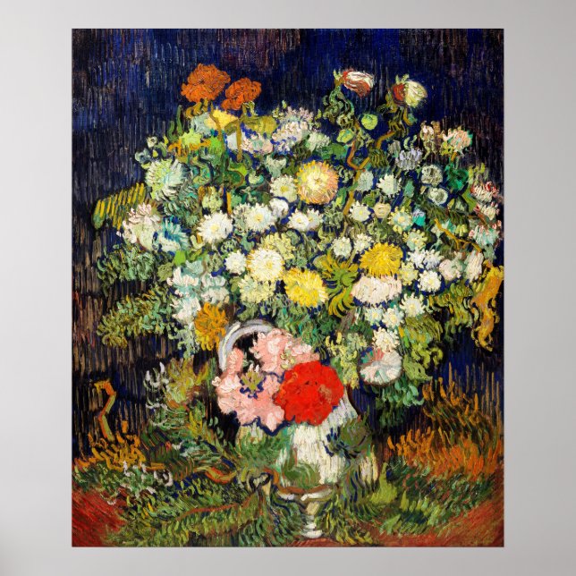 Poster Bouquet de fleurs dans un vase de Vincent Van Gogh (Devant)
