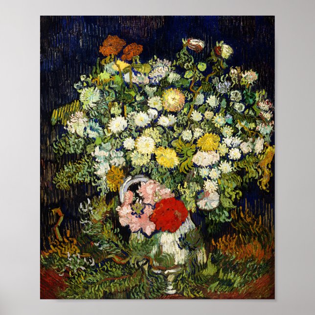 Poster Bouquet de fleurs dans un vase de Vincent Van Gogh (Devant)