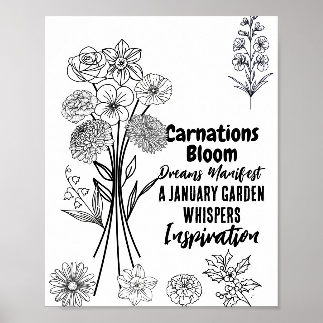 Poster Bouquet de fleurs de naissance modifiable (Devant)
