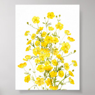 Poster bouquet de fleurs de papillon jaune aquarelle