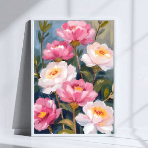 Poster Bouquet de fleurs de pivoines roses Peinture à l'a