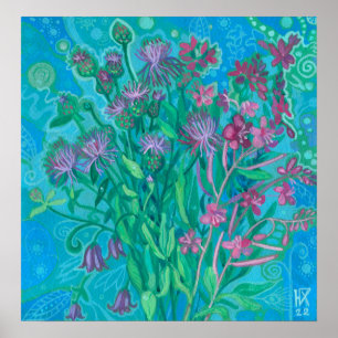 Poster Bouquet de fleurs d'été fleur sauvage peinture flo