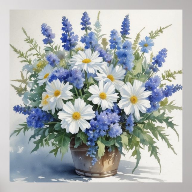 Poster Bouquet de fleurs Elégante aquarelle (Devant)