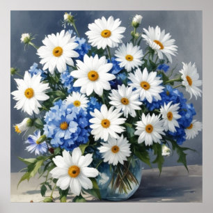 Poster Bouquet de fleurs Élégantes marguerites Aquarelle