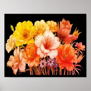 Poster Bouquet de fleurs jaunes et oranges en fleurs sur