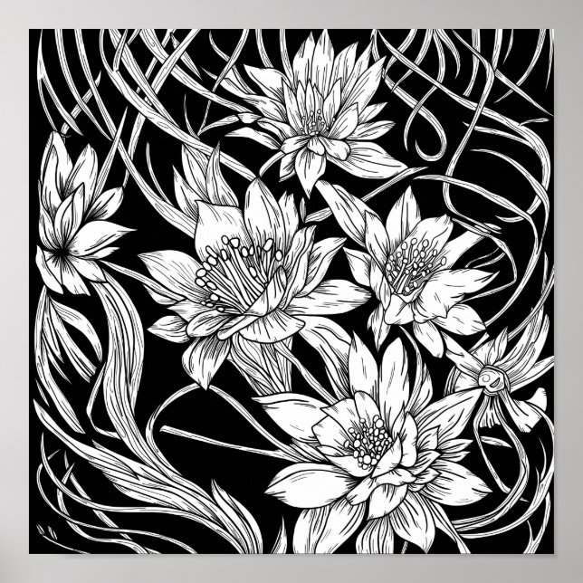 Poster Bouquet de fleurs Nature Encre florale Page de col (Devant)