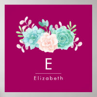 Bouquet de fleurs rose et vert Pastel sur Magenta 