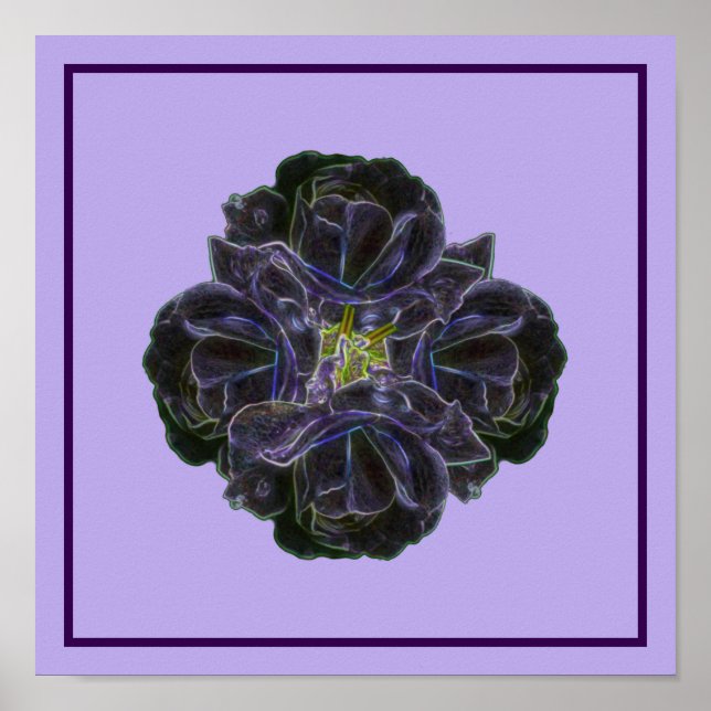 Poster Bouquet de fleurs Roses violettes Art Abstrait (Devant)