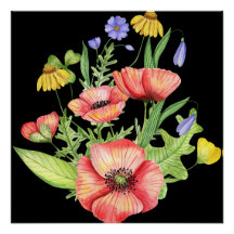 Bouquet de fleurs sauvages botaniques Art aquarell
