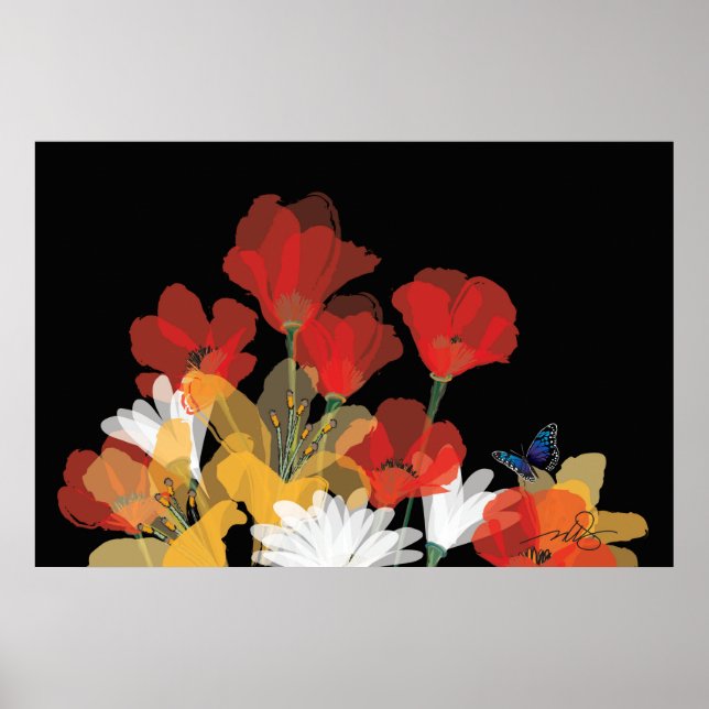 Poster Bouquet de Fluers et Noir (Devant)
