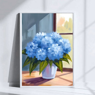 Poster Bouquet de Hortensia Bleu Peinture Florale