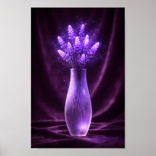 Poster Bouquet de lavande lumineux dans un vase en verre