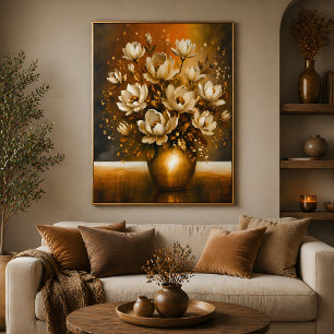 Poster Bouquet de magnolias dorés, peinture à l'huile