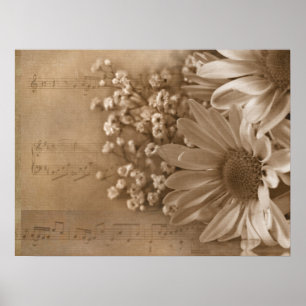 Poster Bouquet de marguerites sur la musique