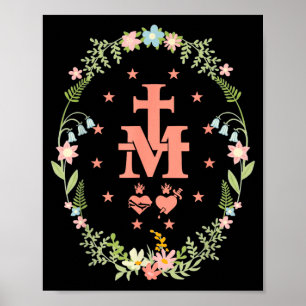 Poster Bouquet de Médailles Miraculeuses Roses Croix Cath