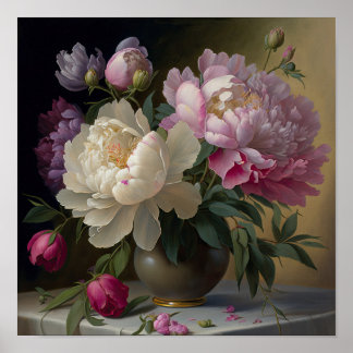 Poster Bouquet De Pies Dans Un Vase Sur Table