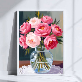 Poster Bouquet de pivoines | Fleurs rose aquarelle en vas