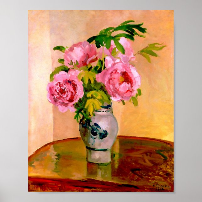 Poster Bouquet de pivoines roses par Camille Pissarro (Devant)