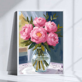Poster Bouquet de pivoines roses Peinture florale aquarel