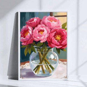 Poster Bouquet de pivoines roses Peinture florale aquarel