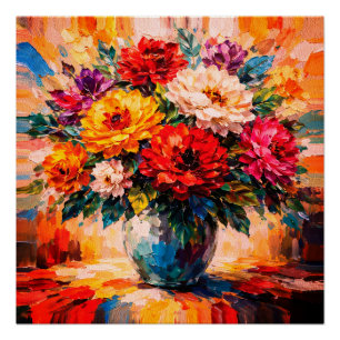 Poster Bouquet de pivoines vibrantes dans un vase Impasto
