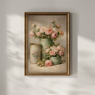 Poster Bouquet de pivoines vintage dans des boîtes en fer
