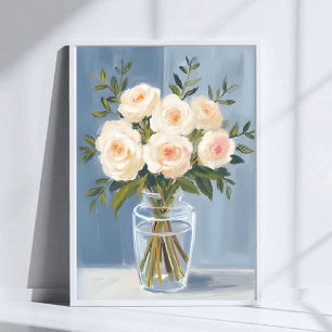 Poster Bouquet de rose blanche élégant floral aquarelle