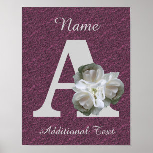 Poster Bouquet de roses blanches à monogramme A Personnal