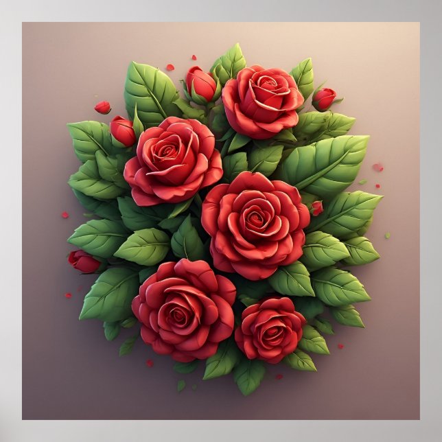 Poster Bouquet de roses rouges vibrant (Devant)