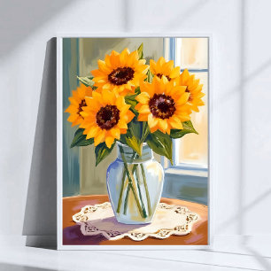 Poster Bouquet de tournesols jaunes Art floral aquarelle