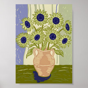 Poster Bouquet de tournesols rustique dans un pot en terr