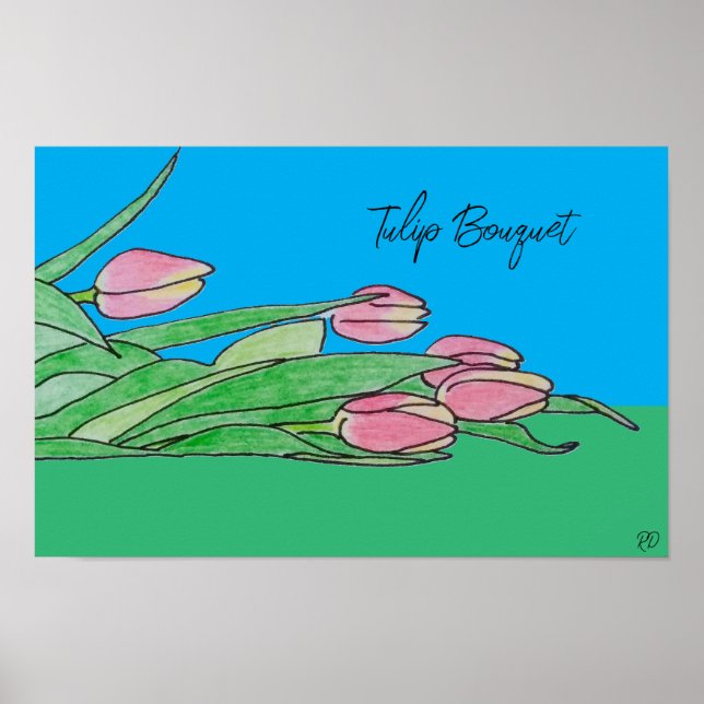 Poster Bouquet de Tulip allongé sur l'herbe (Devant)