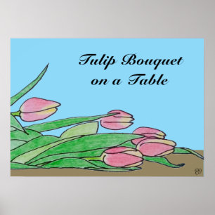 Poster Bouquet de Tulip sur une table Brown