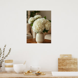 Poster Bouquet d'hortensias blancs dans un vase – Floral
