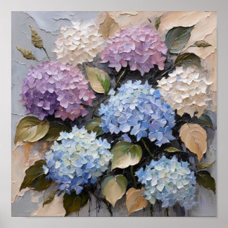 Poster Bouquet d'hortensias pastel – Floral texturé