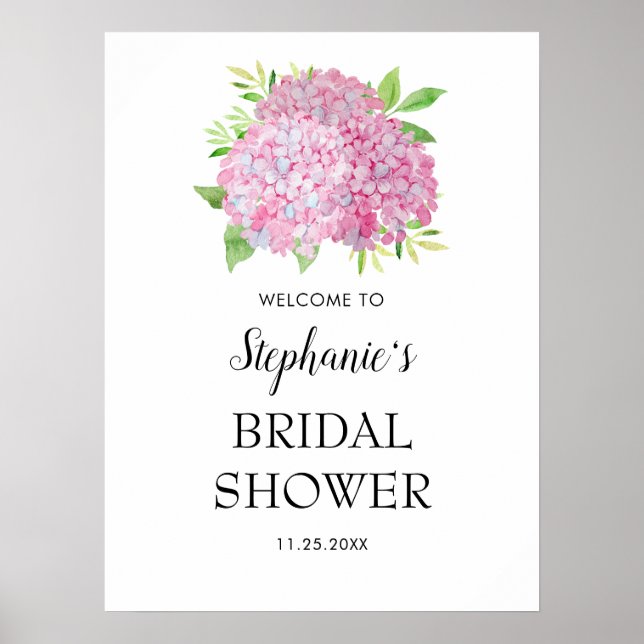 Poster Bouquet d'hydrangea rose Baptême de mariage Bienve (Devant)