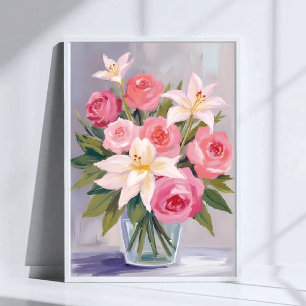 Poster Bouquet élégant à l'aquarelle de fleurs roses tend
