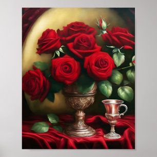 Poster Bouquet élégant botanique Roses rouges