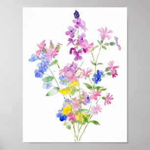 Poster bouquet fleur sauvage bleu rose
