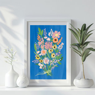 Poster Bouquet fleur sauvage Peinture Gouache colorée Art
